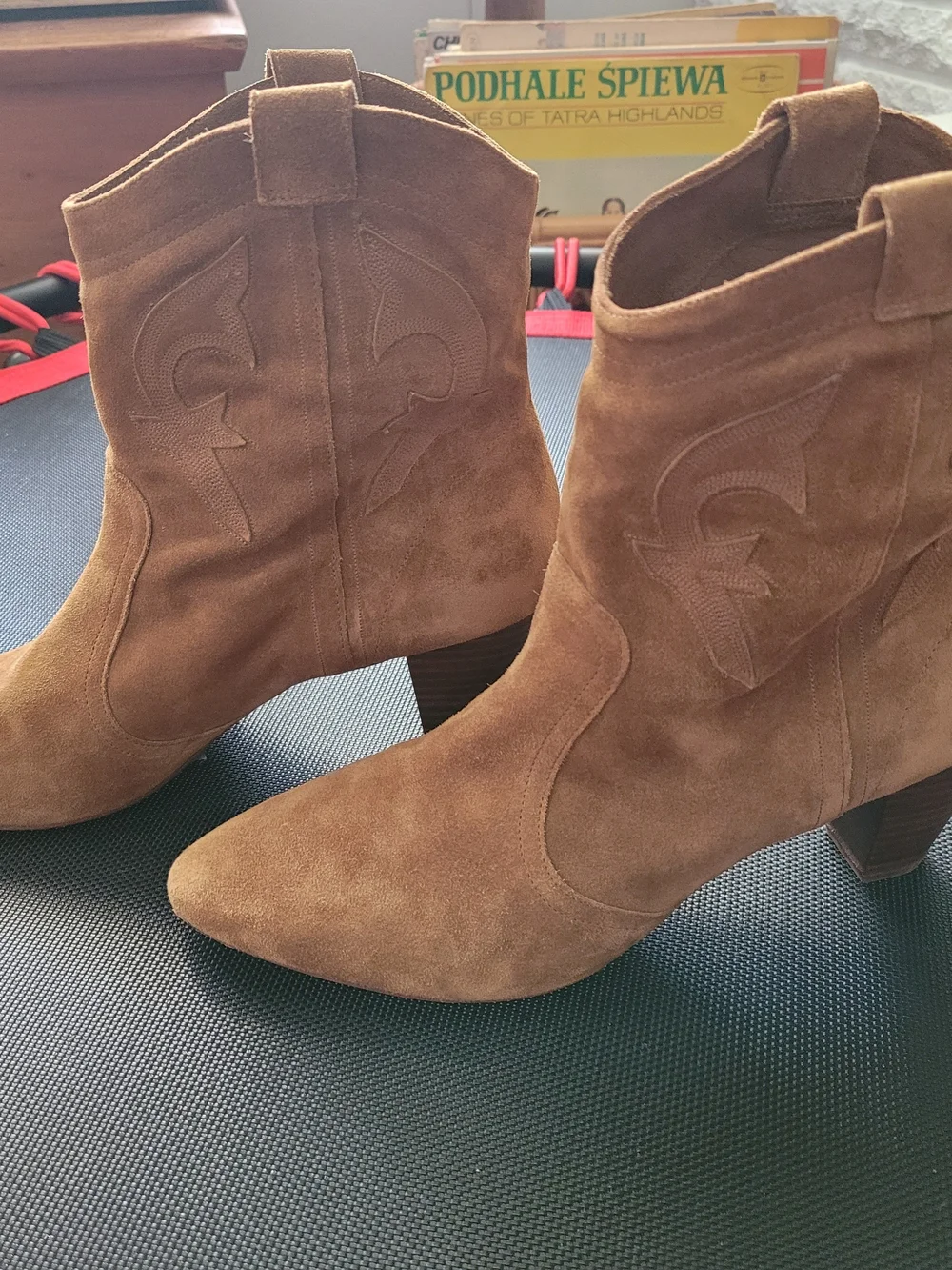 ba&sh Tan Suede Western Ankle Booties Casey